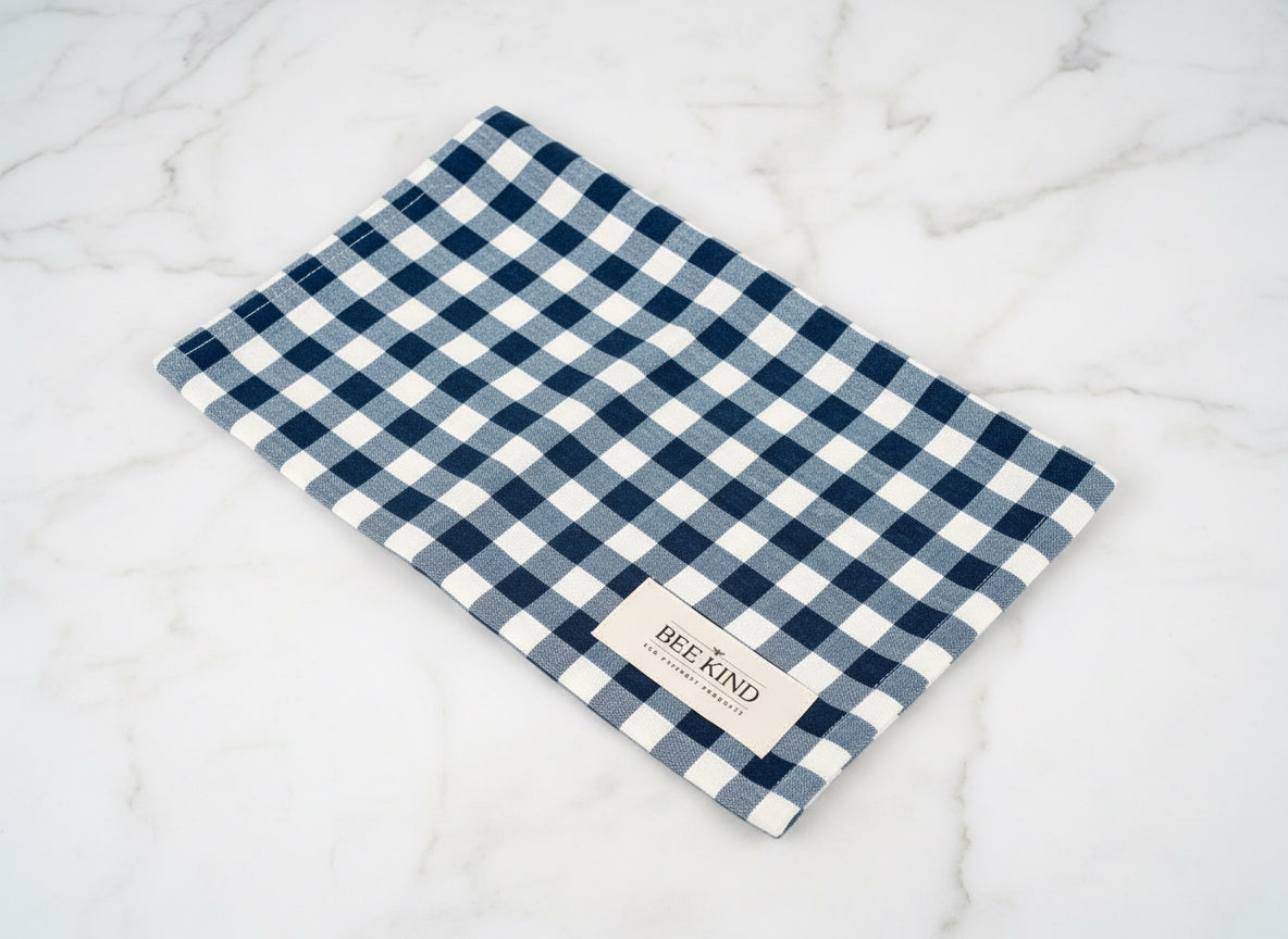 Bee Bloom Makeup Bag (Blue Plaid)