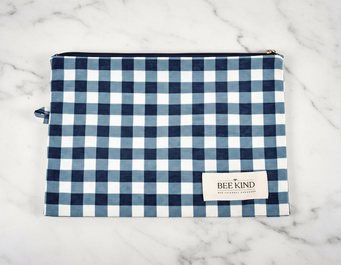 Bee Bloom Makeup Bag (Blue Plaid)