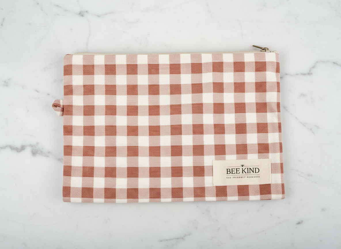 Bee Bloom Makeup Bag (Pink Plaid)