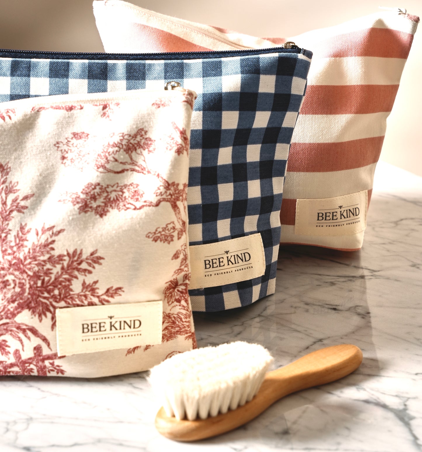 Bee Bloom Makeup Bag (Blue Plaid)